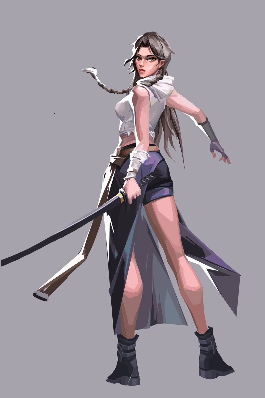 Lyra early color exploration — braid and katana direction